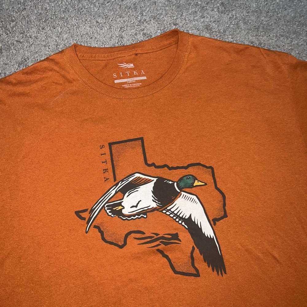 Sitka Shirt Mens XL Orange Flying Ducks Birds Graphic Tee Hunting Outdoor